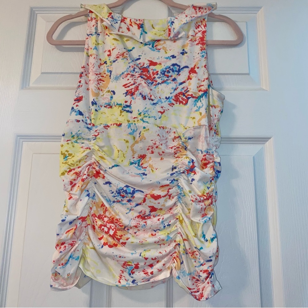 Cabi Colorful Paint Splatter Ruched Ruffle Tank Top Size Medium - Picture 6 of 7
